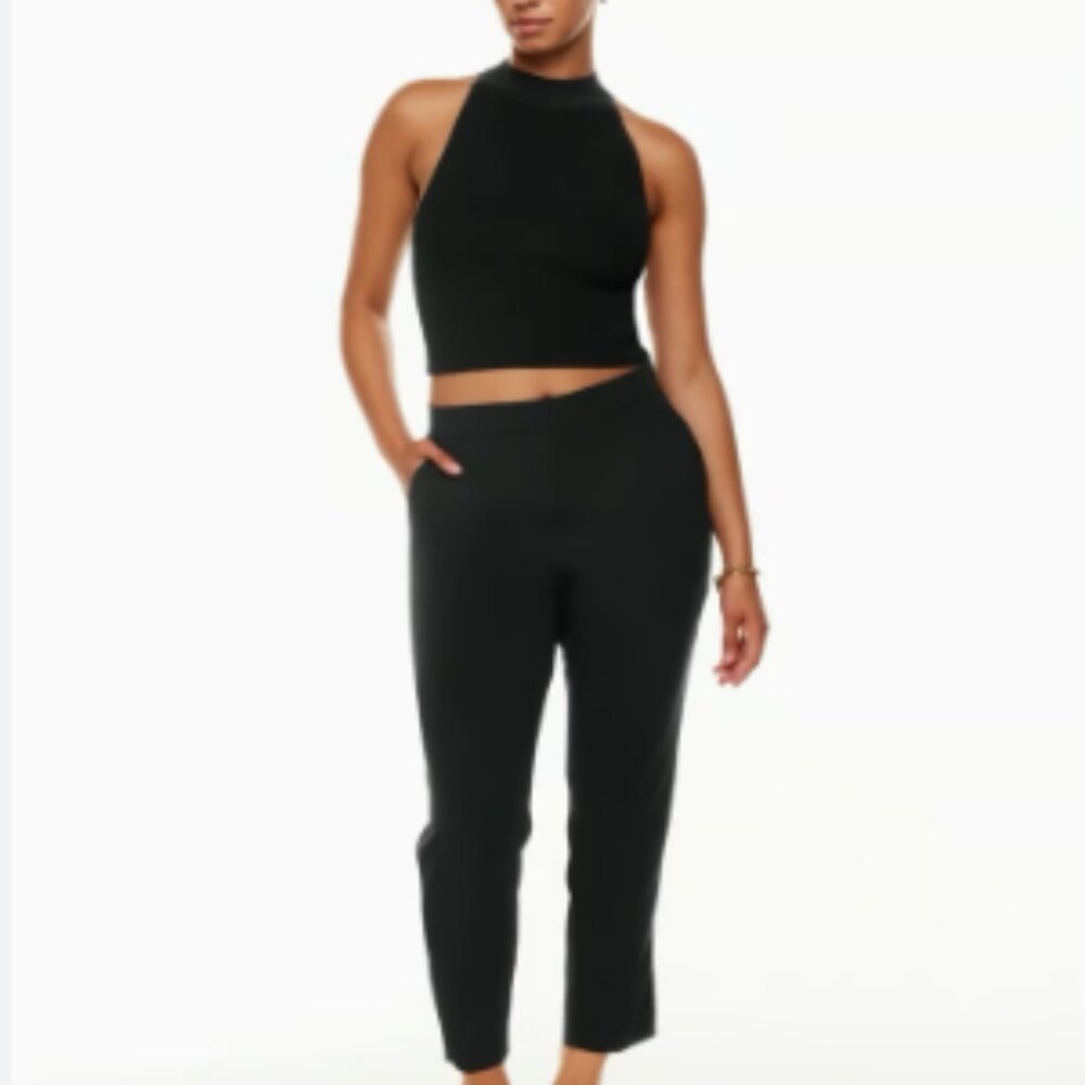 Babaton Atelier Dress Pants Black Cropped Trousers Elastic Waist Tailored Fit 10